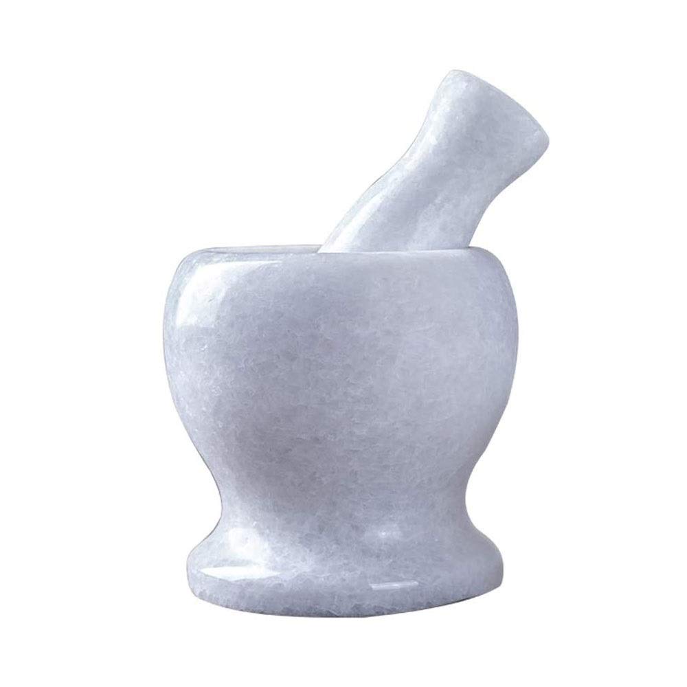 Juego de mortero y maja, molinillo de piedra sólida de mármol, triturador de hierbas y especias, triturador de pastillas, triturador de ajo para el hogar, bote medicinal