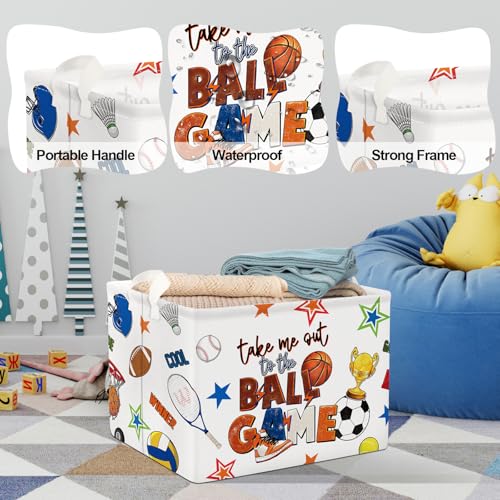 Image of Clastyle 36L Large Ball Basketball Football Tennis White Shelf Basket with Handle Collapsible Rectangle Volleyball Sports Toy Clothes Cube Storage Basket for Nursery