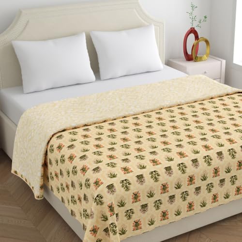 Image of Home Ecstasy 100% Cotton Mulmul Reversible Dohar for Double Bed 210 GSM (86 x 88 inches), Yellow