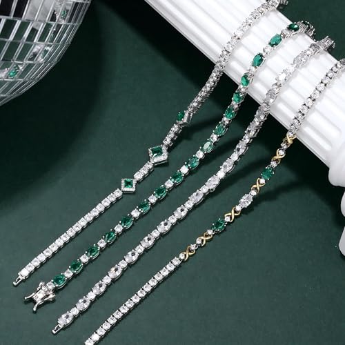 FANCIME May Birthstone Bracelets Sterling Silver Created Emerald Tennis Bracelet Emerald Fine Jewelry Gift for Women - Image 3