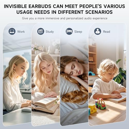 Image of Invisible Sleep Earbuds, Smallest Sleep Headphones for Side Sleepers Low Profile Micro Tiny Discreet Hidden Earbuds for Work, Mini Earbuds Waterproof for Small Ear Canals, Deep Black