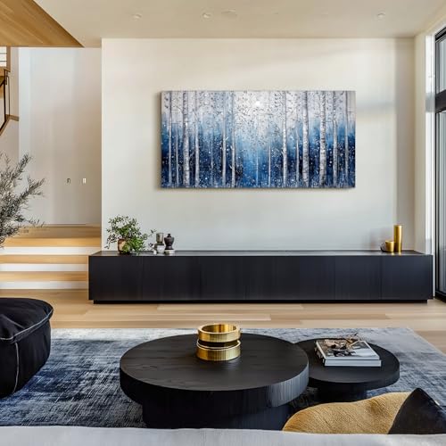 SERIMINO Birch Tree Landscape Wall Art, Abstract Forest Large Artwork for Walls, Modern Blue Aesthetic Canvas Prints, Nature Plant Trunk Wall Decor Living Room Bedroom Bathroom Kitchen 24"X48"