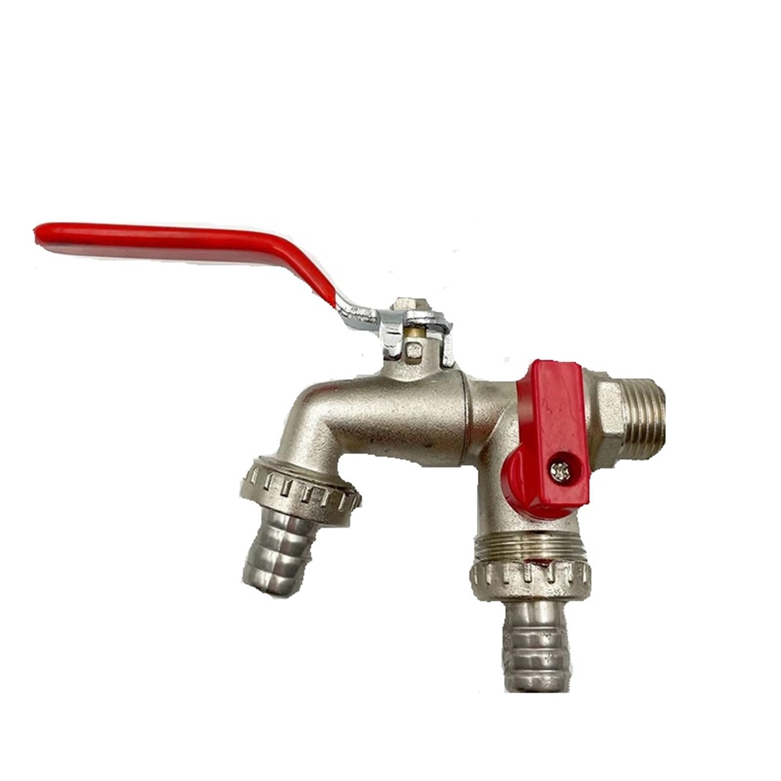 Outside Tap Double Head Outdoor Garden Water Faucet 1 Inlet 2 Outlet Brass Faucet Splitter with Dual Nipple and Outdoor Balcony Faucet(Color 02)