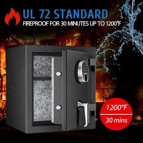 WASJOYE Biometric Fireproof Safe Box - Fingerprint Safe with Digital Keypad Lock and Type-C Emergency Port, 1.8 Cu Ft Fireproof Waterproof for Home Office Hotel Jewelry Documents Cash Storage