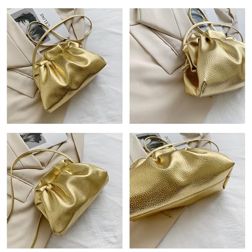 Women'S Metallic Ruched Cloud Bag Fashion Soft Vegan Dumpling Clutch Evening Bag Purse for Party Prom4