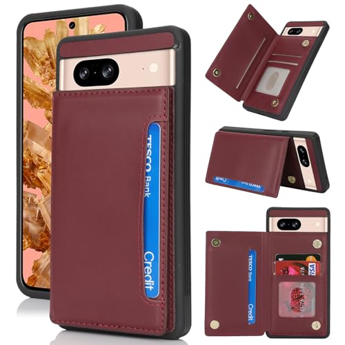 Étui Pixel 8 rouge vin en similicuir élégant avec protection RFID