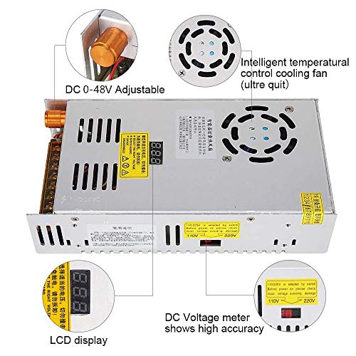 Adjustable DC Power Voltage Converter AC 110V-220V to DC 0-48V 10A Module Switching Power Supply Digital Display 480W Voltage Regulator Transformer Built in Cooling Fan3