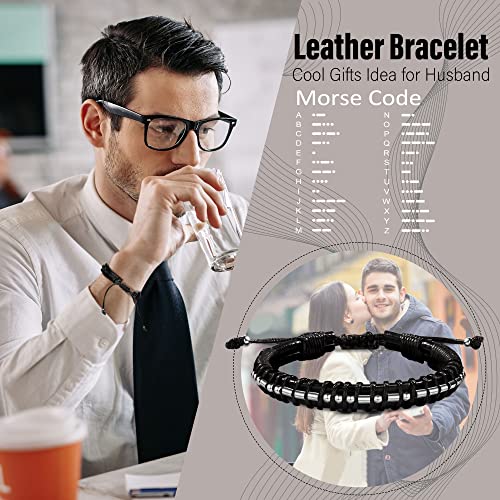 Inspirational Gifts for Men Morse Code Bracelets Mens Bracelets Graduation Gifts for Him Fathers Day Adjustable Leather Bracelet Motivational Birthday Annivesary Jewelry Stocking Stuffers for Men