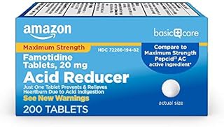 Amazon Basic Care Maximum Strength Famotidine Tablets 20 mg, Acid Reducer for Heartburn Relief, 200 Count