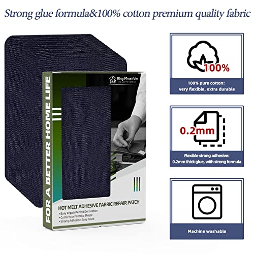 Image of KING MOUNTAIN Iron-on Repair Patch 20 Pcs Pack,Denim Patches for Jeans Kit 3 inch by 4-1 /4 inch,100% Cotton Denim Iron-on Repair Patch, Jeans and Clothing Repair and Decoration Kit (Dark Blue)