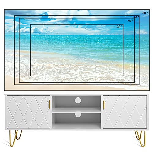 Anbuy Morden White Tv Stand For Bedroom Wood 43.3 Inch Tv Console Media Cabinet With 2 Storage Cabinet And Shelves Home Entertainment Center For Living Room (White) #TOP1