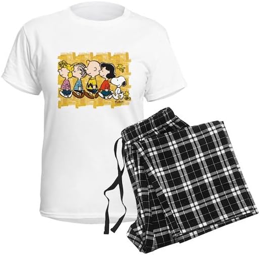 CafePress Custom Personalized Peanuts Walking Personalized Dark Women's Pajama S Women's Novelty Cotton Pajama Set, Comfortable PJ Sleepwear With Checker Pant