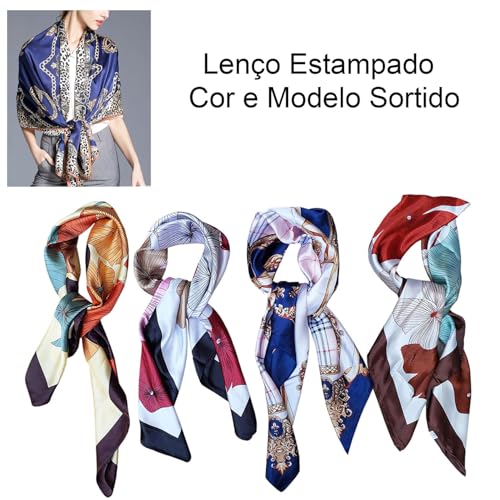 Lenço Quadrado Grande Cetim Seda Multiuso Echarpe Cropped Bandana: Kit 2 Estampados Sortido