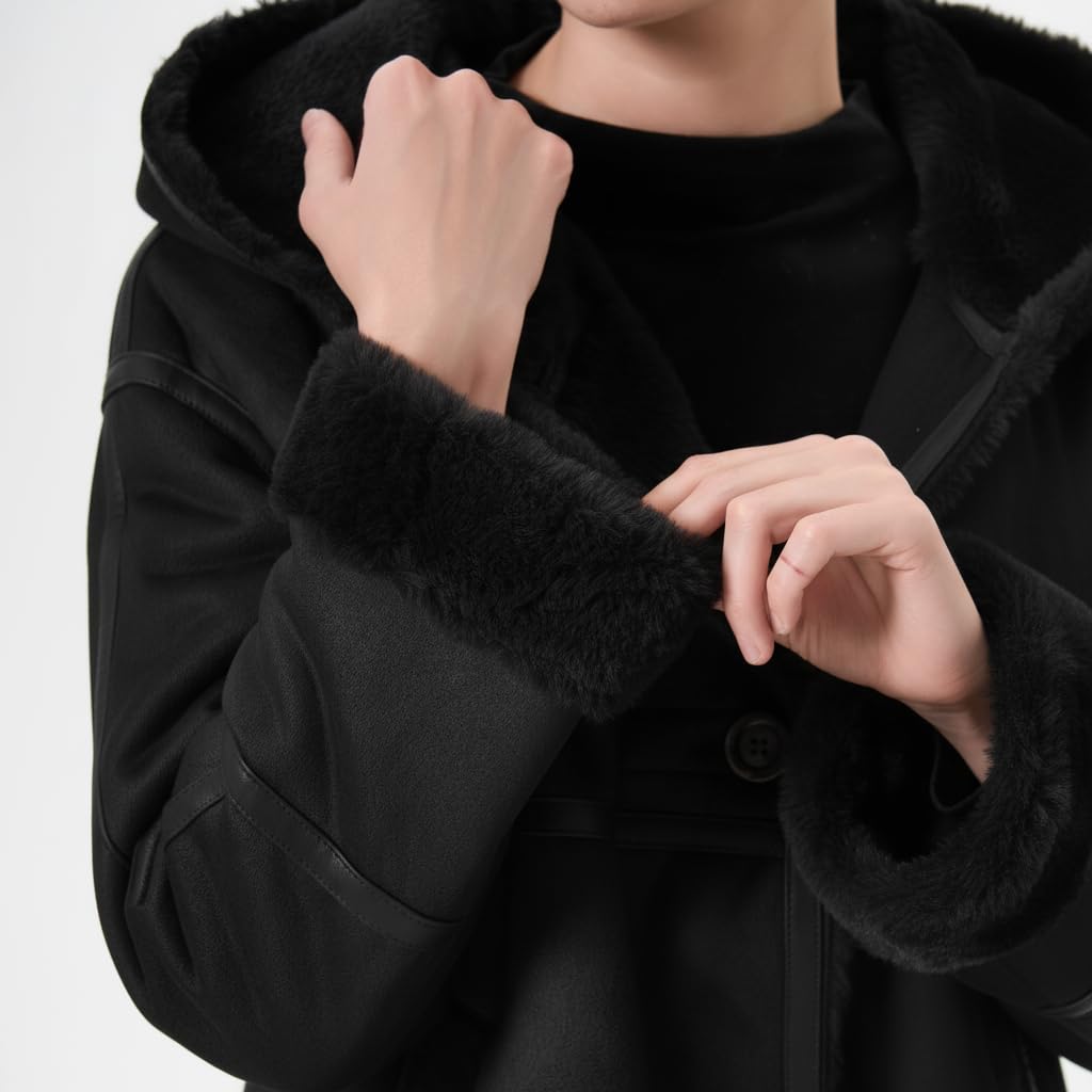 warmer Veloursmantel Damen mit fester Kapuze | Warmer Damen Wintermantel mit fester Kapuze, kuscheliges Innenfutter, windabweisend, eleganter Schnitt für den Alltag