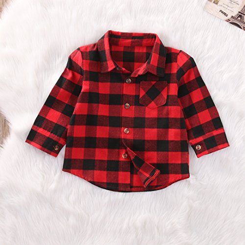 Little Girls Plaid Shirt Long Sleeve Red Button Down Christmas Shirts Toddler Boy Girl Christmas Outfit 1-7Y2