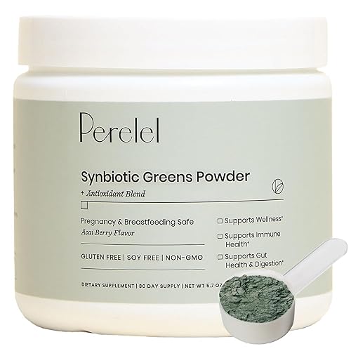 Perelel Synbiotic Greens Powder, Superfood Blend with Fruits, Vegetables, Probiotics,