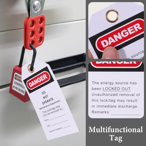 NUOBESTY İş yerinde endüstriyel bakım ve güvenlik uyarıları için 10 adet metal halkalı ve PVC'li kilit etiketleri - Görsel 6