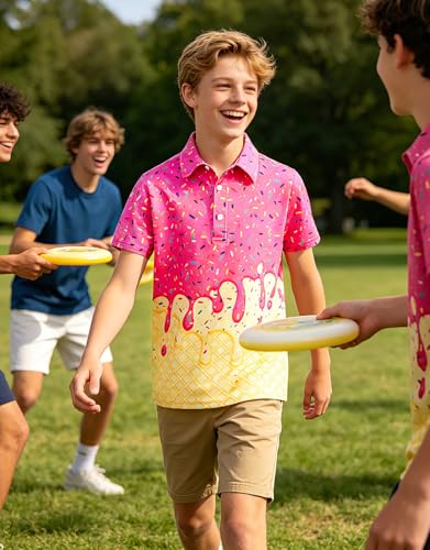 Move Dance Boys Polo Shirt Ice Cream Drip Short Sleeve Golf Pink 13-14 Year - image 6