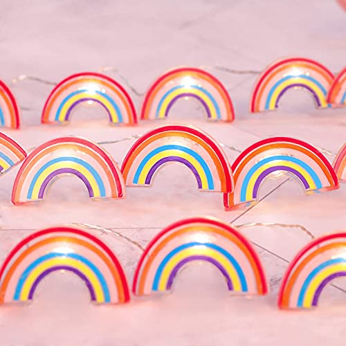 Image of Fairy String Lights 10FT 30LEDs Rainbow Theme Battery or USB Operated with Remote Summer Boho Pink Hanging Lights for Patio Garden Home Party Wedding Classroom Girl Room Decorations