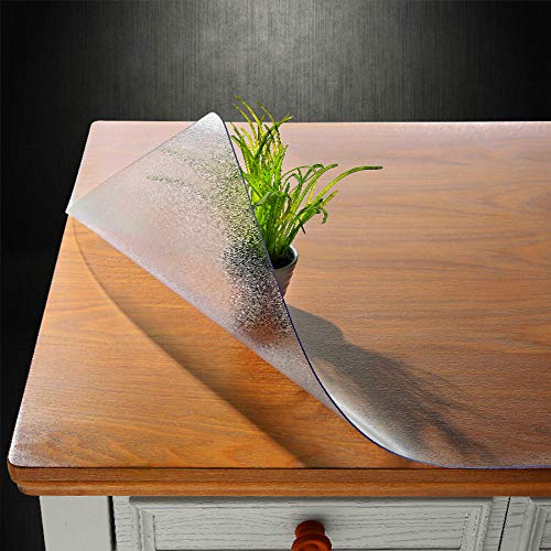 NECAUX Custom 48 x 52 Inch Frosted Table Cover Protector, 1.5mm Thick Plastic Waterproof Heavy Duty Desk Pad Mat Non-Slip Tablecloth Protector for Coffee Table, Sofa Table, Media Stand, Countertop by NECAUX - Used condition - US$38.43