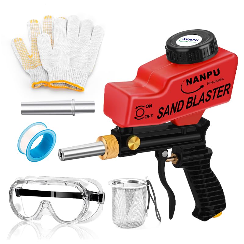 NANPU Air Sand Blaster Gun with Gravity Feed - Metal Nozzle, Plastic Body | for Paint, Rust Removal, and Glass Etching | Versatile for Aluminum, Sand, Walnut Shells, and Soda Blasting Applications
