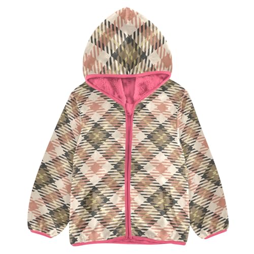 GuoChe Plaid Cream Pink Brown Sherpa Jacket