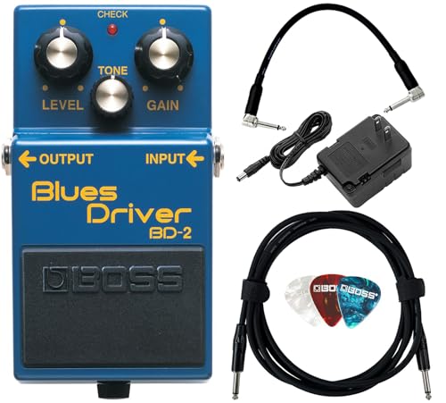 Boss BD-2 Blues Driver Bundle with Power Adapter, Gearlux Instrument Cable, Patch Cable, and Picks