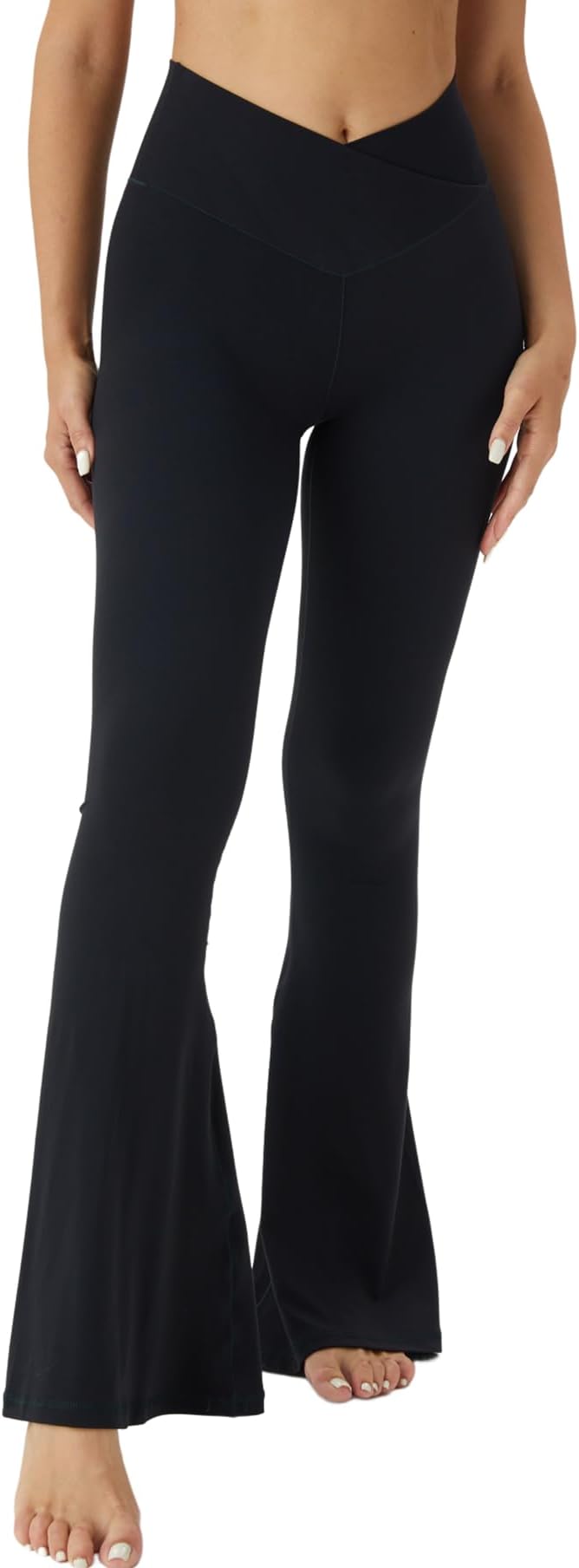 TOPYOGASWomen's Crossover High Waisted Flare Leggings Bootleg Yoga Pants Tummy Control Wide Leg Workout Pants Black
