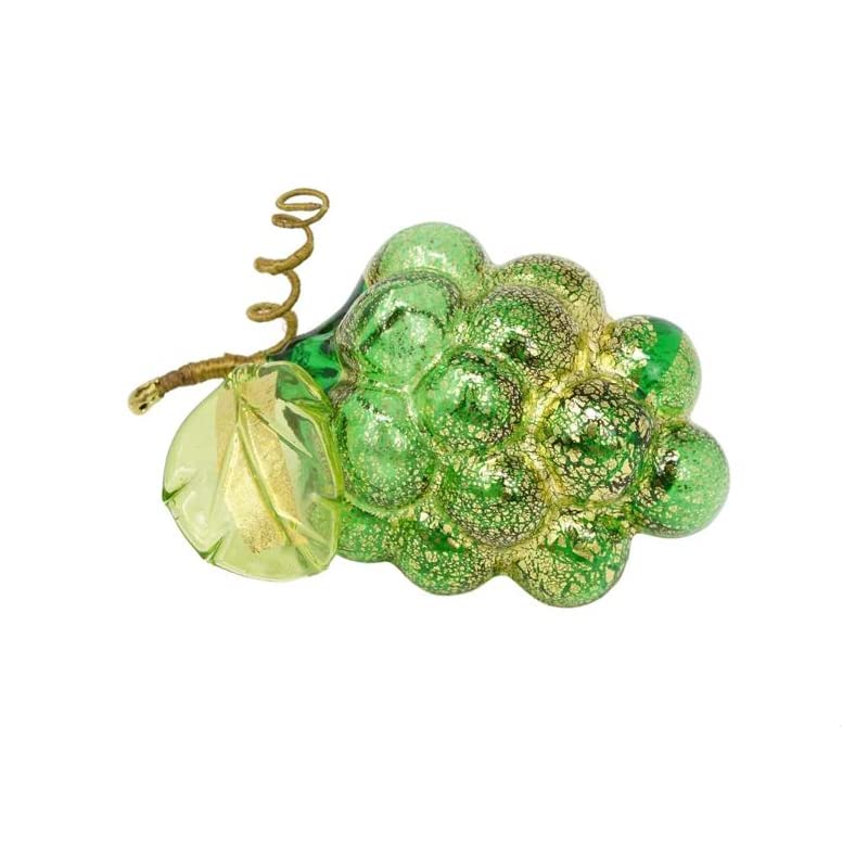 MyItalianDecor Murano Hand Blown Glass Grapes (Green) with 24K Gold Foil, Handmade in Italy