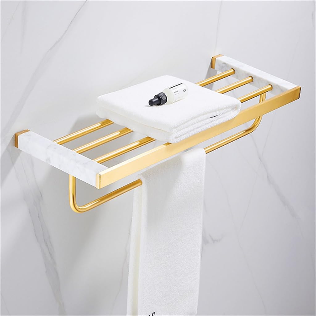 Bathroom Full Brass Towel Rack Bathroom Bath Towel Rack Toilet Brass Shelf Marble Towel Racks (D 60cm)