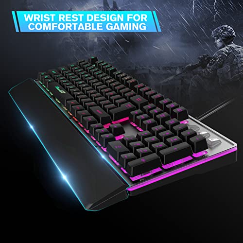Gaming-KeyboardRaceGT-Rainbow-Backlit-Wired-Keyboard-Mechanical-Felling-104-Keys-Full-Size-with-Wrist-RestSplash-Proof-Design-Compatible-for-Computer-PC-Laptop-Xbox