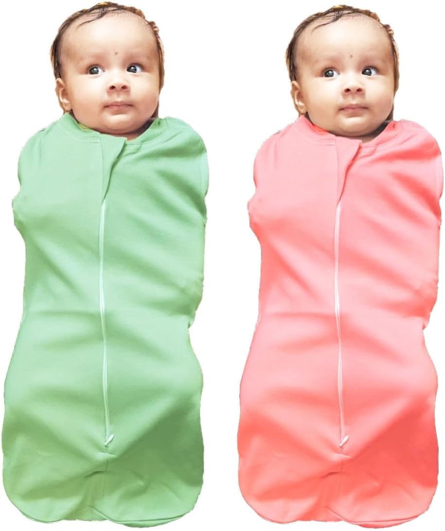 - Zipper Swaddle POD Blankets Sleeping Bag Wrap Sack for Newborn Infant Baby 0-3 Months (Pack-of 2) (Peach+Light Green)