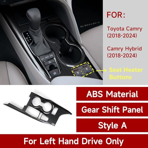 Image of Car Trim Gear Shift Cover Cup Holder Decal Carbon Fiber ABS Sticker Compatible with Toyota Camry XV70 XLE XSE 2018-2024 Accessories (with Seat Heater Button)