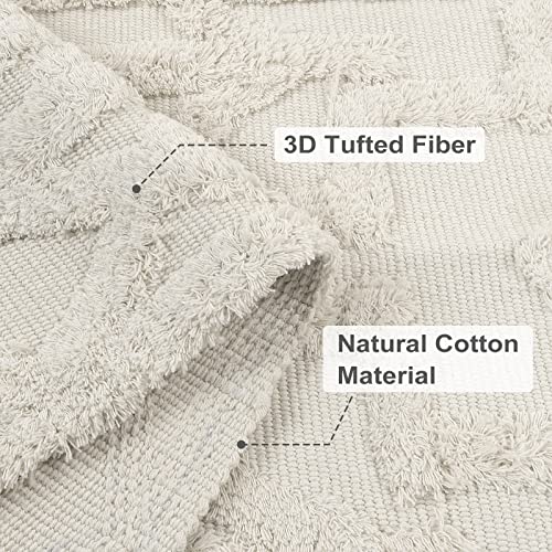 Uphome Boho Area Rug 4' X 6' Tufted Cotton Geometric Living Room Rug Hand Woven Washable Farmhouse Tribal Floor Carpet For Entryway Bedroom Kitchen,Beige #TOP2