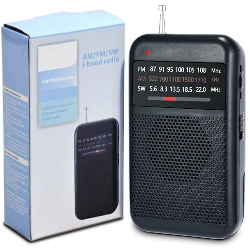 Radio portatil pequeña, Am/FM/SW Transistores Radio a Pilas, Mini Radio de Bolsillo con excelente recepción y Toma de Auriculares, Radio Sencilla para Exteriores, Interiores y Emergencias