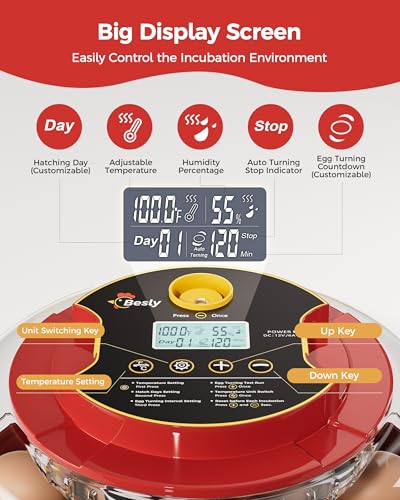 18 Egg Incubator with Automatic Egg Turning and Humidity Control, 360° Viewing, Dual Size Egg Trays for Chicken, Duck, Goose, Turkey, Quail, and Parrot Eggs, Ideal for Farm, Classroom, Home Use