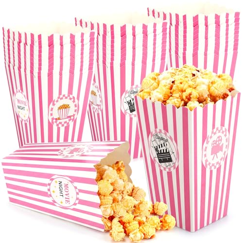 Vesici 100 cubos de palomitas de maíz rosas, cajas de palomitas de maíz de noche de cine de 6.3 pulgadas de alto, cuencos desechables a prueba de aceite para fiesta de noche de películas, carnaval