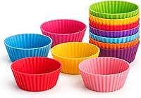 Forminha de Silicone para Cupcake e Muffin Coloridas – Kit com 12 Unidades, Antiaderente, Reutilizável, para Forno, Airfryer, Micro-ondas e Freezer, Cores Sortidas