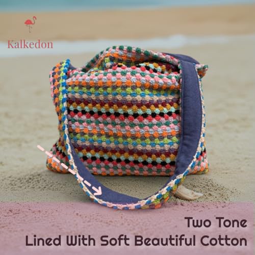 Image of Large Boho Beach Tote Bag Handwoven Turkish Cotton Multicolor Summer Shoulder Bag Made for Travel Fits Towels Swimsuits Lightweight Machine Washable Eco Friendly