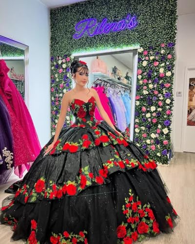 Youjiayi Strapless Embroidery Quinceanera Dresses with Train Lace Appliques Sweet 16 Dresses Sparkly Layered Long Ball Gown3