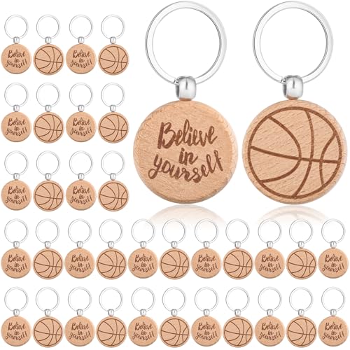 Sanixin 20 Pcs Basketball Keychains Wood Basketball Player Gifts Double Sided Printing Keychains Basketball Team Gifts Basketball Ornaments for Basketball Player Party Favor Accessories