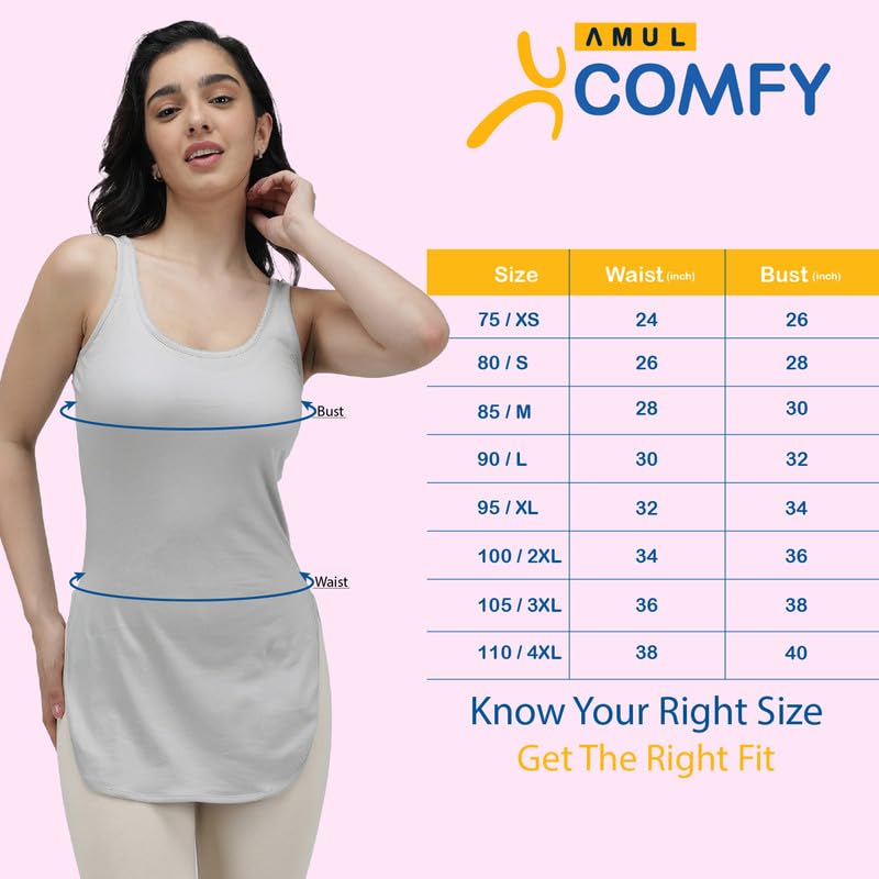 Image of Amul Comfy Combo Pack Sleeveless Solid Cotton Long Slips for Women(Assorted Colours May Vary)