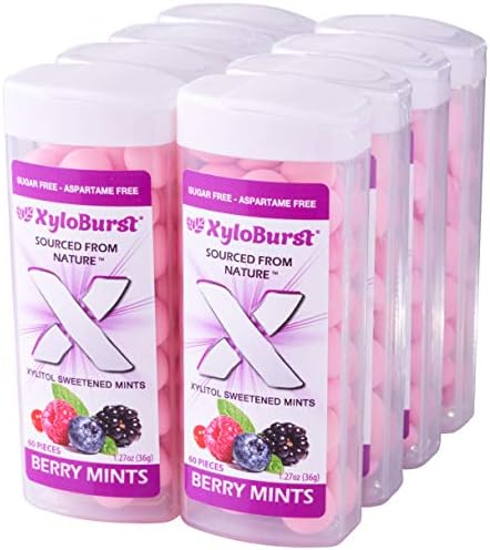 XyloBurst Sugar-Free Xylitol Mint Candy Jars, 60 Pieces Per Jar - Pack of 8 (Berry)