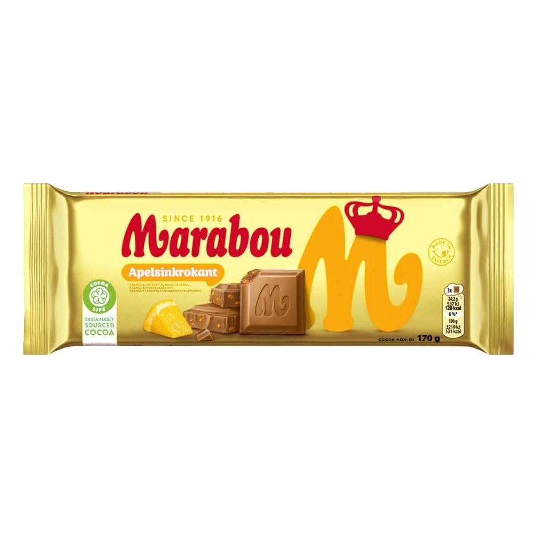 Marabou Apelsinkrokant 10×170 g (1,7 kg) | Schwedische Milchschokolade mit Orangen-Krokant | XXL-Vorrat | Tafelschokolade | Cremig & knusprig | Ideal für Party, Büro & Geschenke