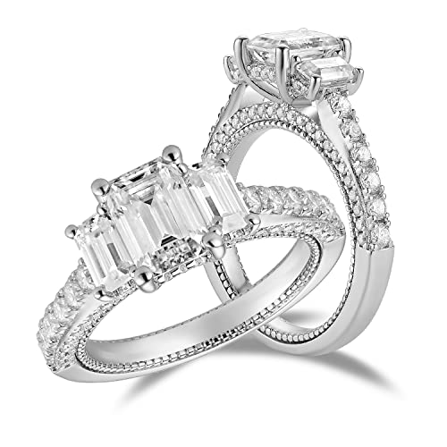 DovEggs Emerald Cut Moissanite Three Stone Engagement Ring #TOP28