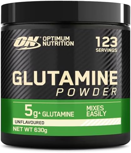 Optimum Nutrition Glutamin-Pulver, l-Glutamin-Aminosäure-Pulver, Nahrungsergänzungsmittel vor und nach dem Training Shake, nicht aromatisiert, 123 Portionen, 630 g