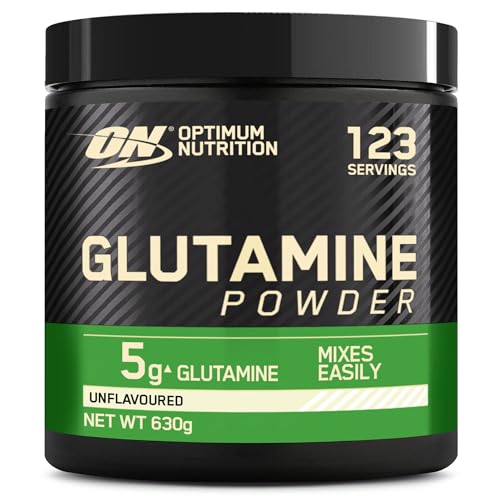 Optimum Nutrition Glutamin-Pulver, l-Glutamin-Aminosäure-Pulver, Nahrungsergänzungsmittel vor und nach dem Training Shake, nicht aromatisiert, 123 Portionen, 630 g