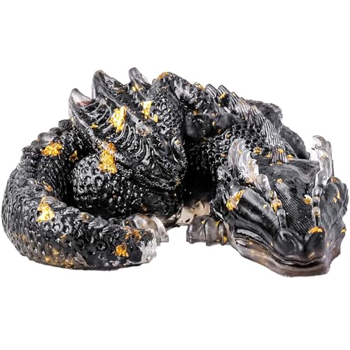 Crystal Dragon Ornament, Natural Crushed Stone Resin, Home Table Decor Gift (Obsidian)