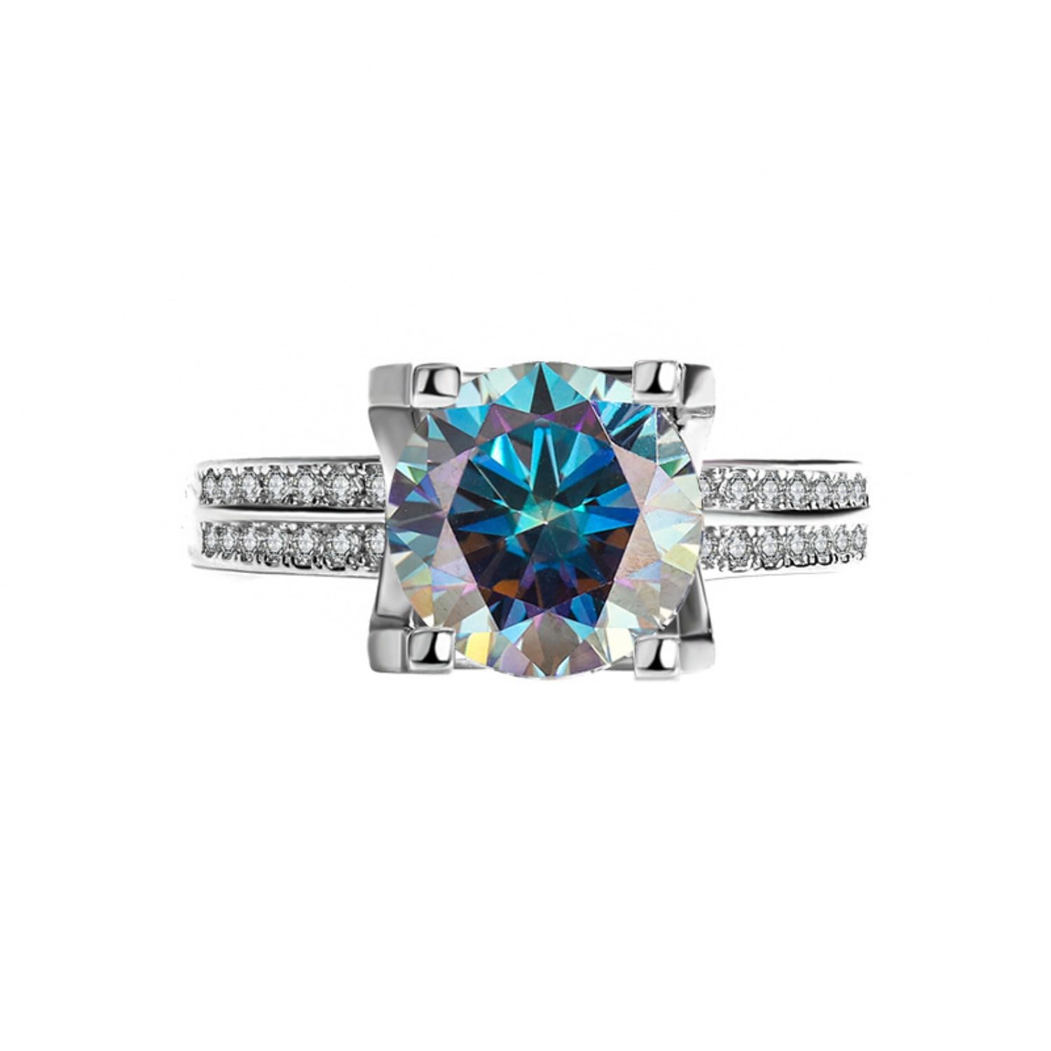 Bague moissanite D VVS1 et diamants de couleur : alliance d'exception en argent 925