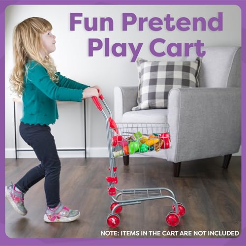 HEY! PLAY! Kids Shopping Cart - Toddler Grocery Cart with Pivoting Front Wheels and Folds for Easy Storage - for Pretend Play Grocery Store - Thumbnail 2